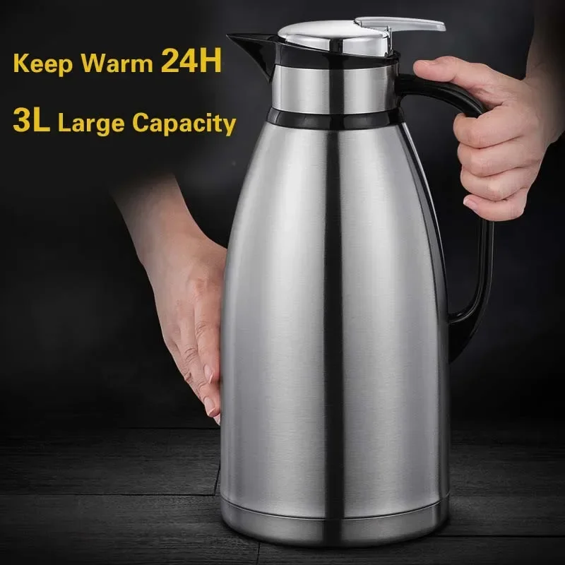 2/3L Large Capacity Insulation Jug Double-layer Vacuum Stainless Steel Insulated Kettle Portable Coffee Thermos Hot Water Bottle