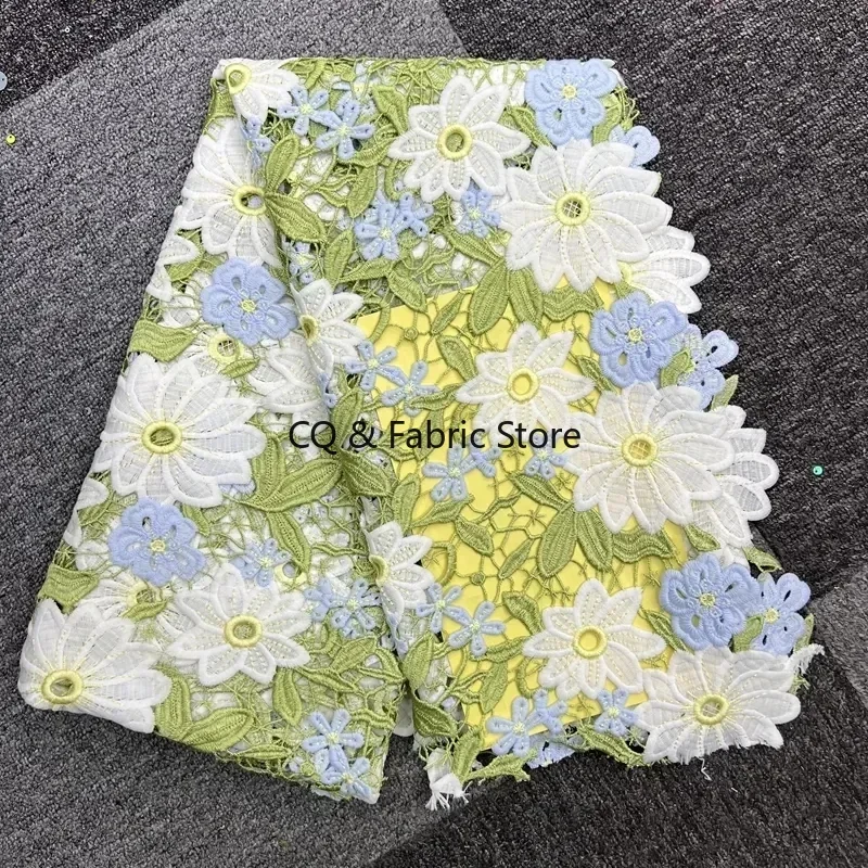 

High Quality Green Water Soluble Embroidered Hollow Flower Lace Fabric for Fashion Dress Lace Accessories Designer Fabric