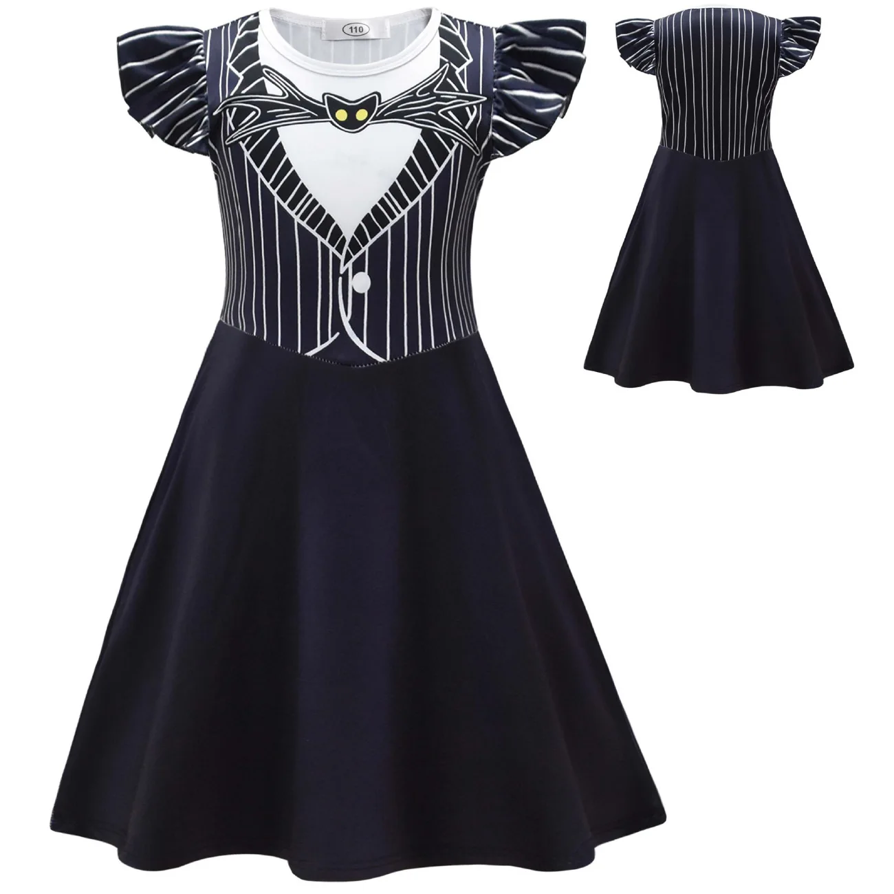 

Halloween Ghost Costume For Girls Kids Black White Striped Dress For Children Carnival Party Christmas Eve Dress Up Outfits