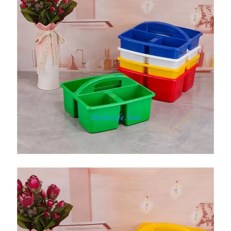 

E65E 6Pcs Stackable Storage Basket With Handle 3 Section Art Supplies Organiser Case