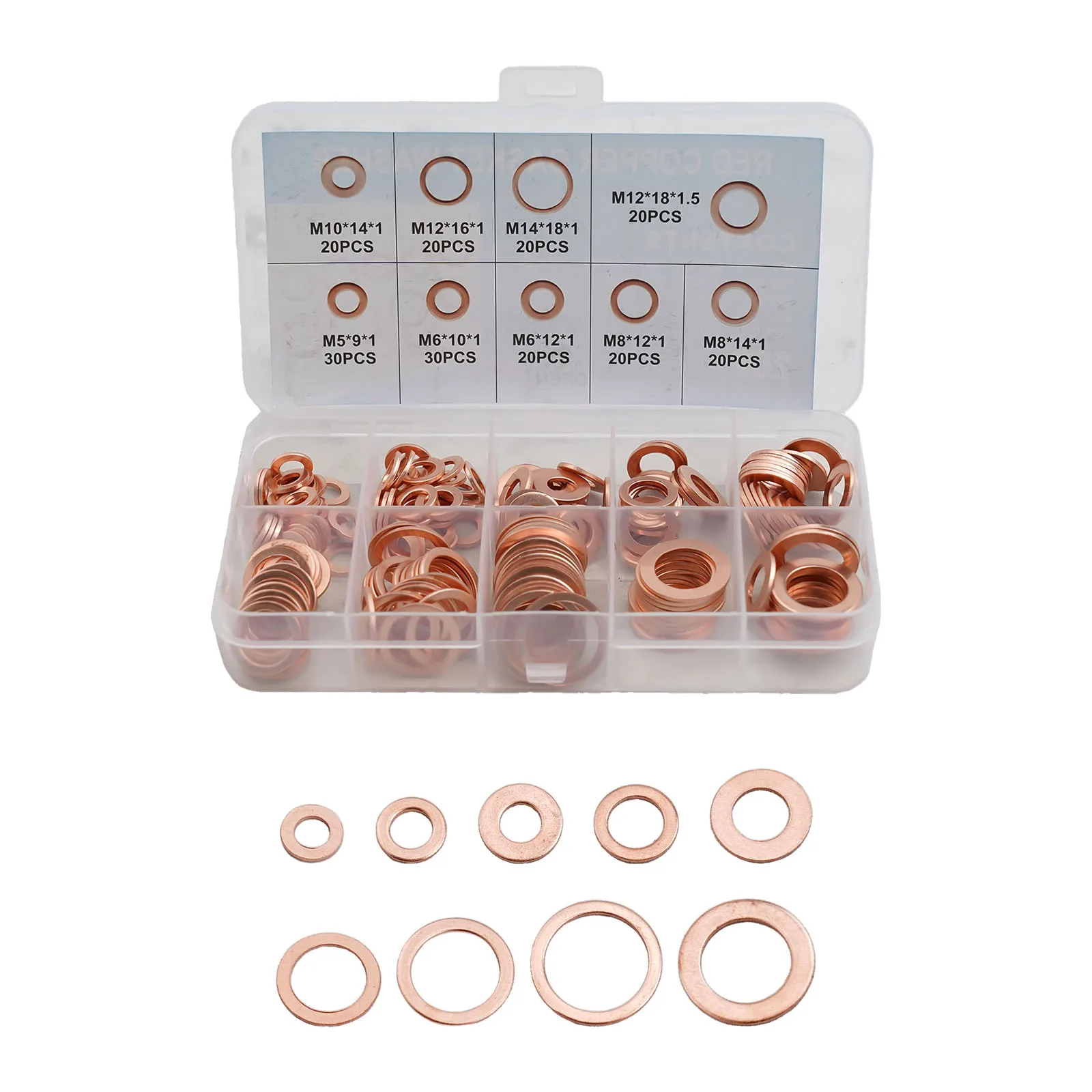 

200pcs Copper Washer Gasket Nut Bolt Diesel Injector Copper Seal Washer Installation Set Diesel Pump Repair Tool Parts