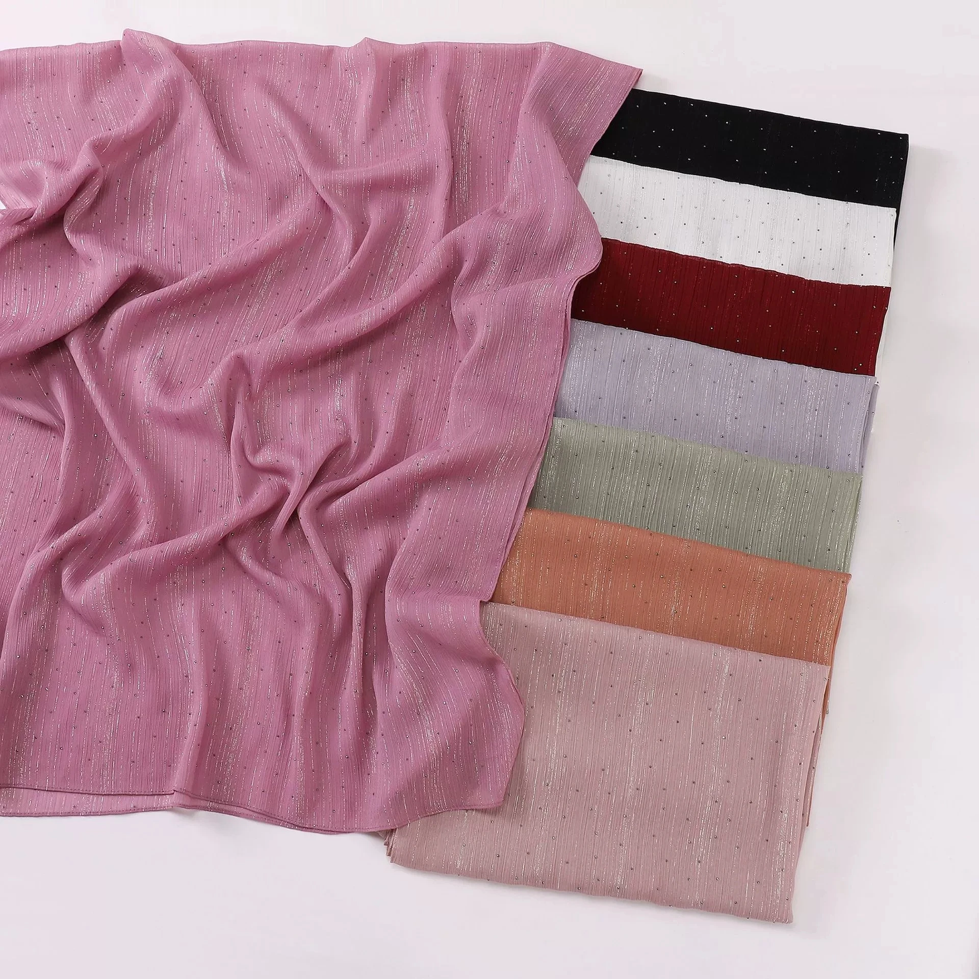Plain Wrinkle Rhinestone Shiny Dot Shimmer Shawls Scarf High Quality Wrap Beach Pashmina Stole Bufandas Muslim Hijab 180*70Cm view 2