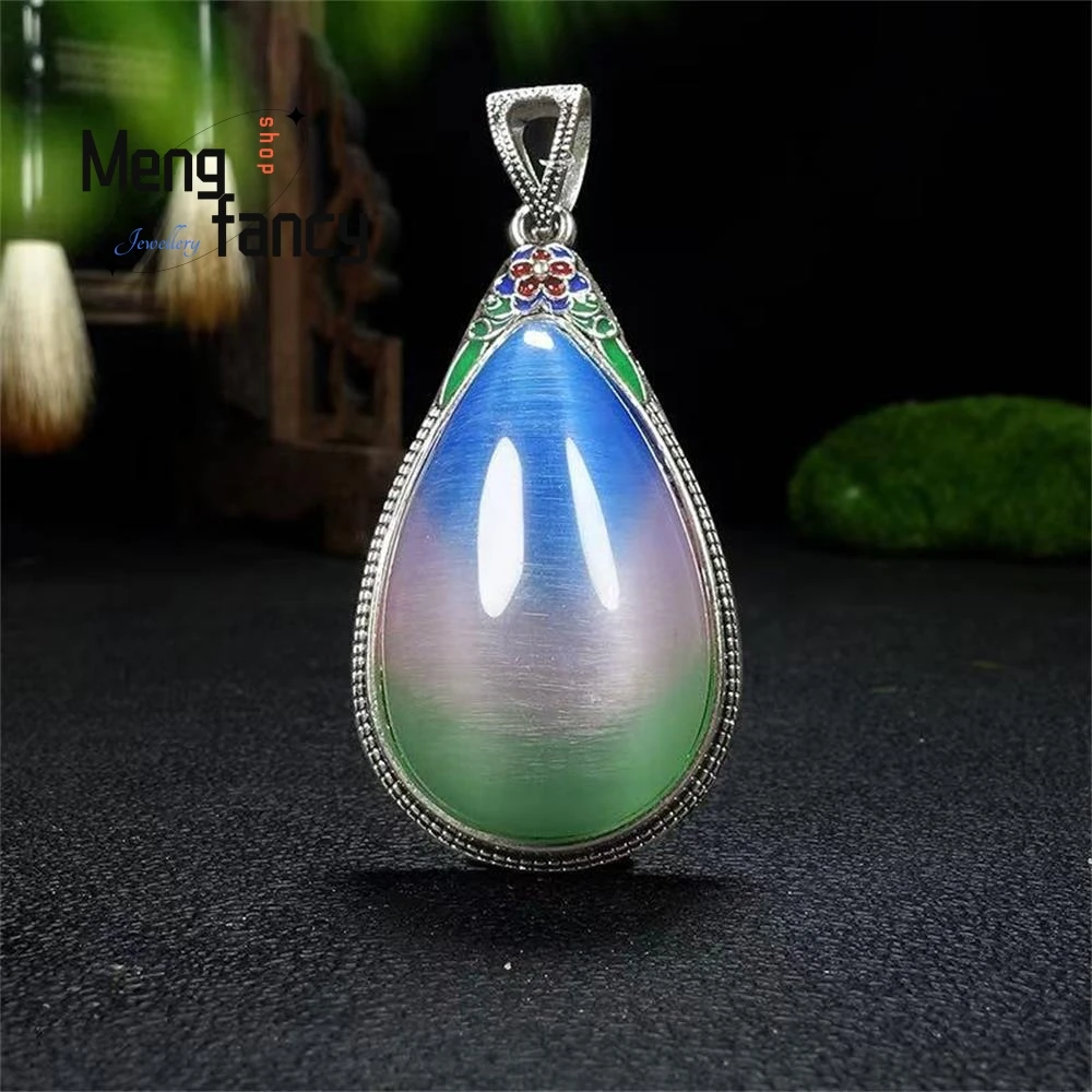 

Natural High-ice Cat's Eye Stone Colorful Water Drop Pendant High-grade Fashion Jewelry Best Selling Holiday Gifts Retro Mascots