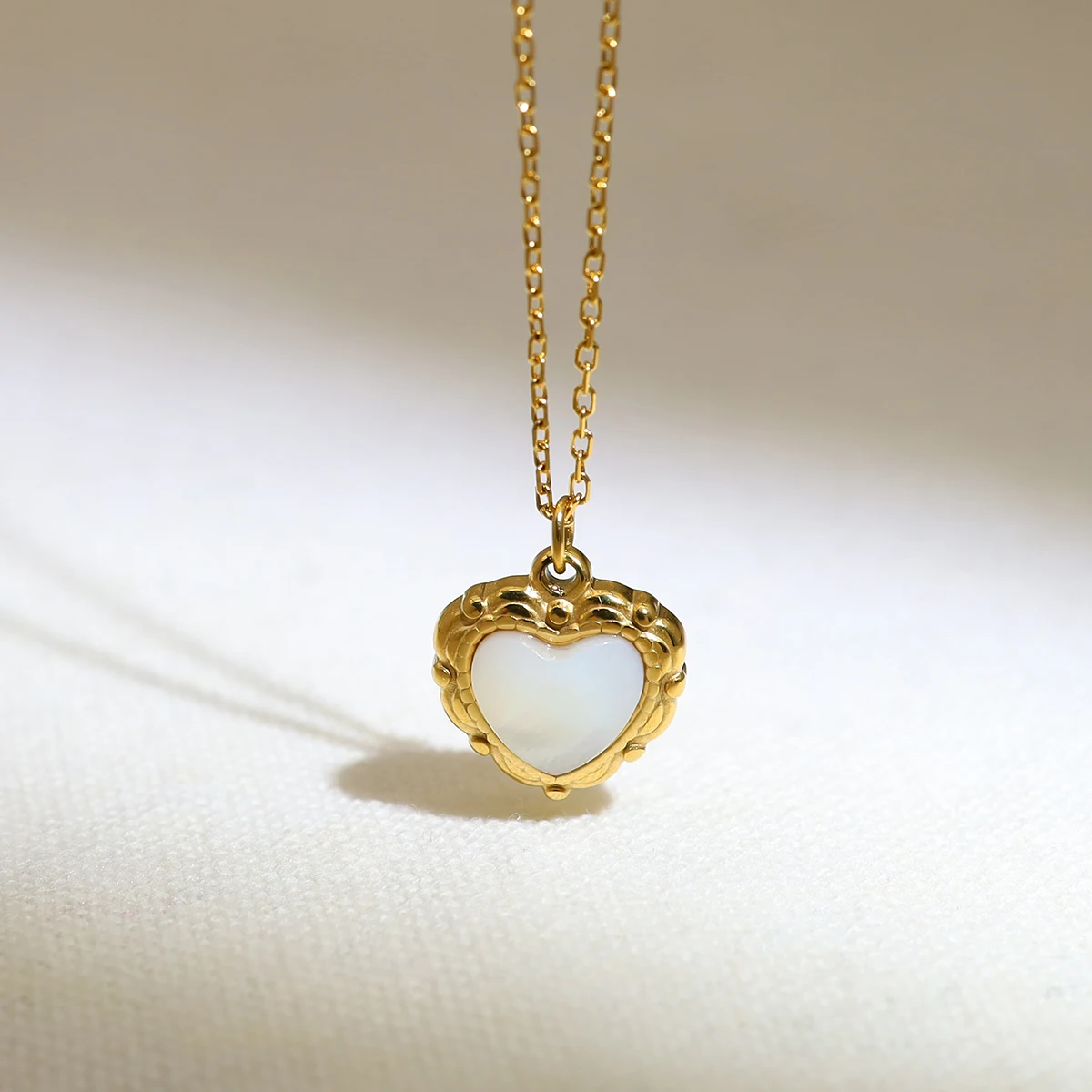 YACHAN Tarnish Free 18K Gold Plated Stainless Steel Pendant Necklace for Women White Shell Heart Charm Trendy Jewelry