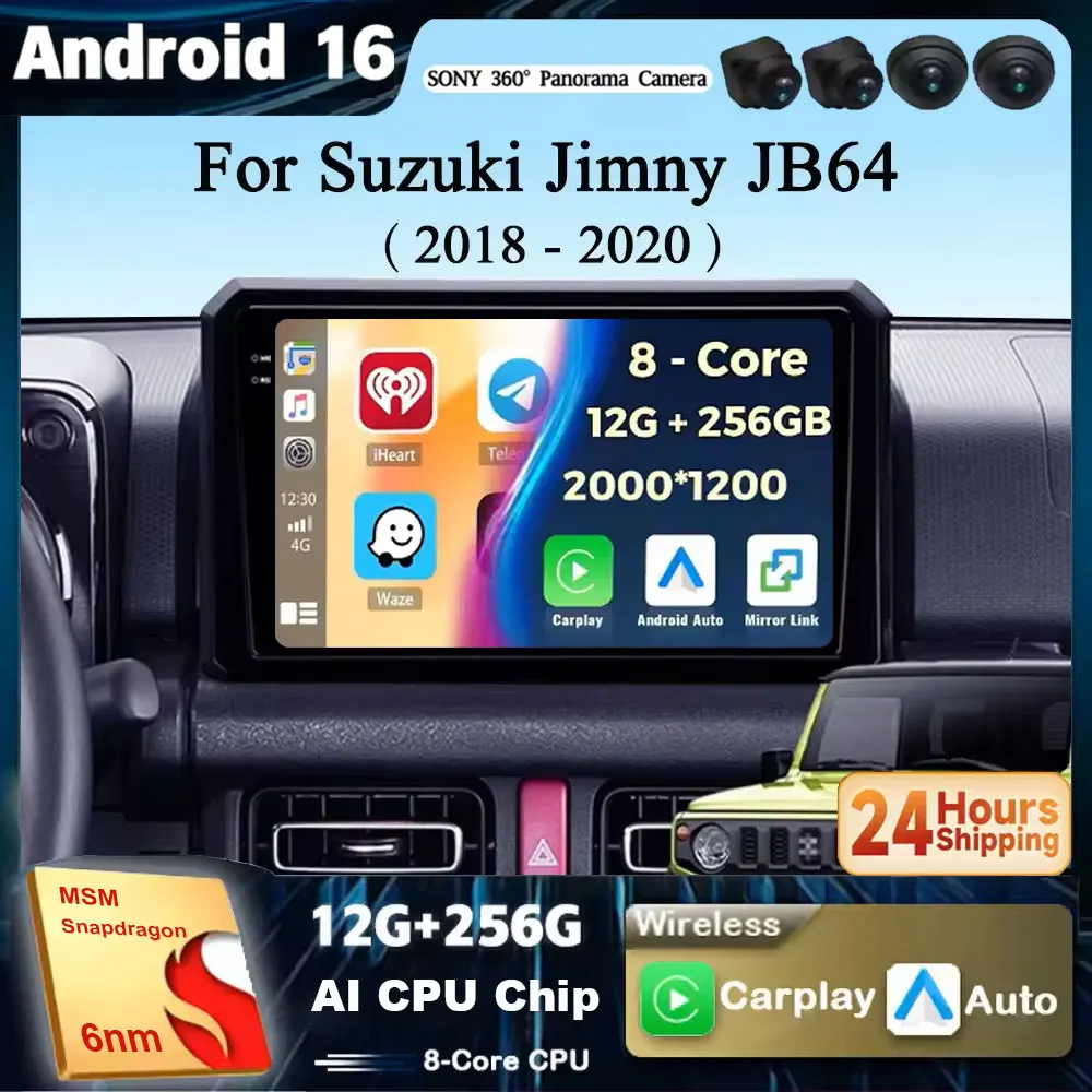 Android 16 Für Suzuki Jimny JB64 2018 - 2020 2K 12+256 QLED CarPlay Autoradio Multimedia-Videoplayer GPS Stereo-Headunit 4G