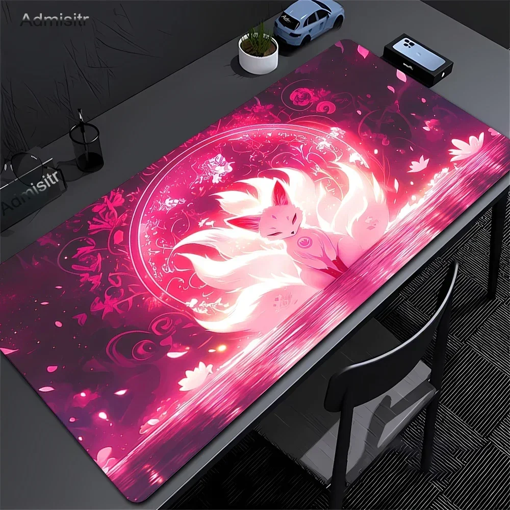 Anime Fox Mousepad Pc Gaming Rubber Mouse Pad Desk Large Size Edge Locking Keyboard Pads Household Game Kawaii Non-slip Desk Mat