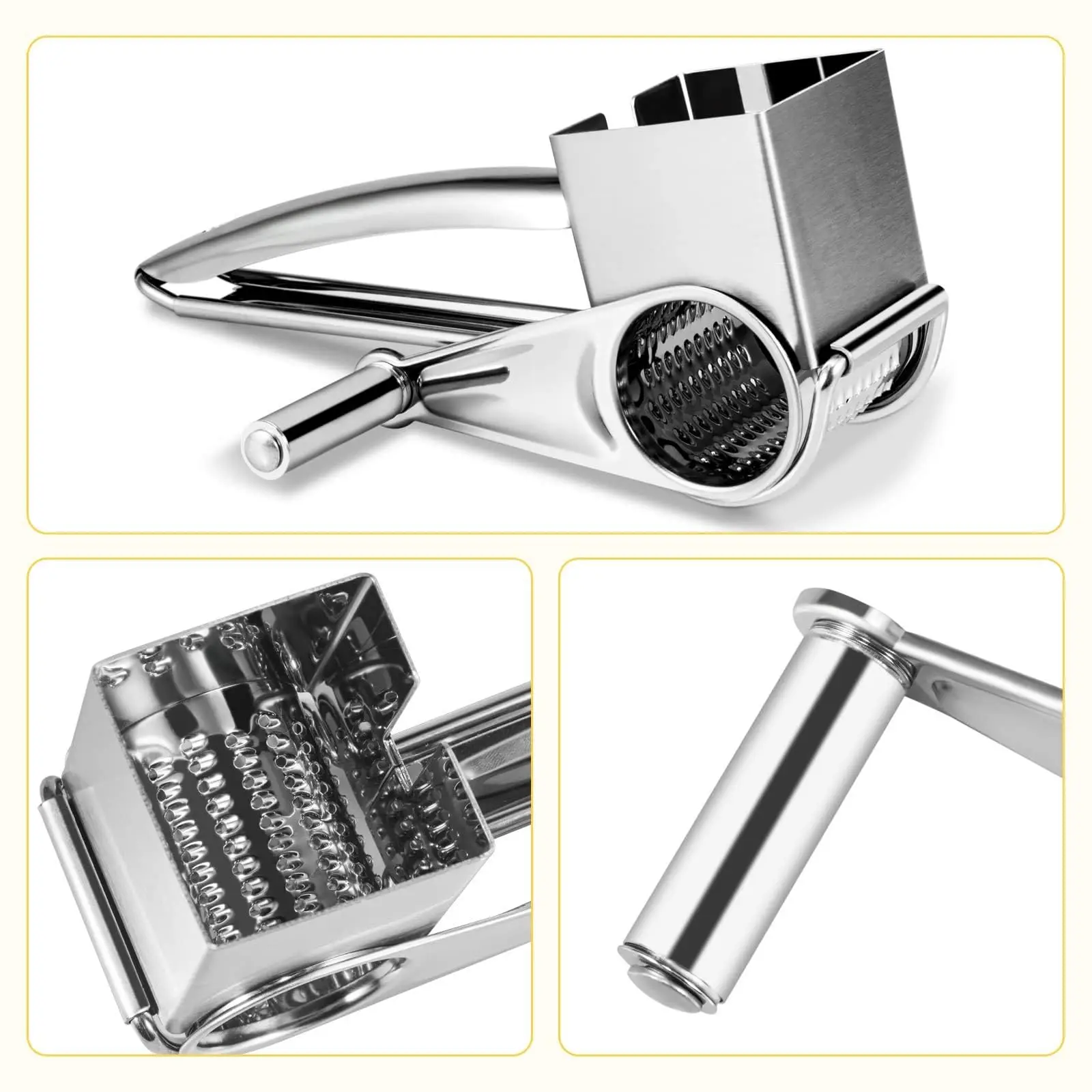 1/4pcs Rotary Cheese Grater Multifunctional Stainless Steel Drums Blades Manual Handheld Butter Ginger Slicer for Kitchen Gadget