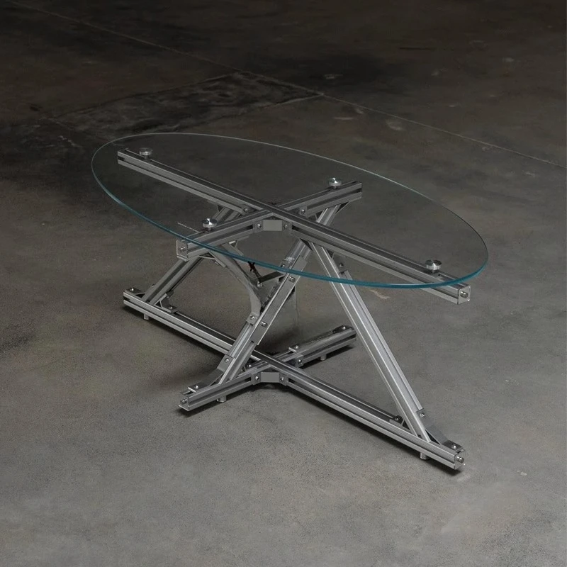 

Oval coffee table simple designer living room coffee table aluminum profile household light luxury glass sofa side few low table
