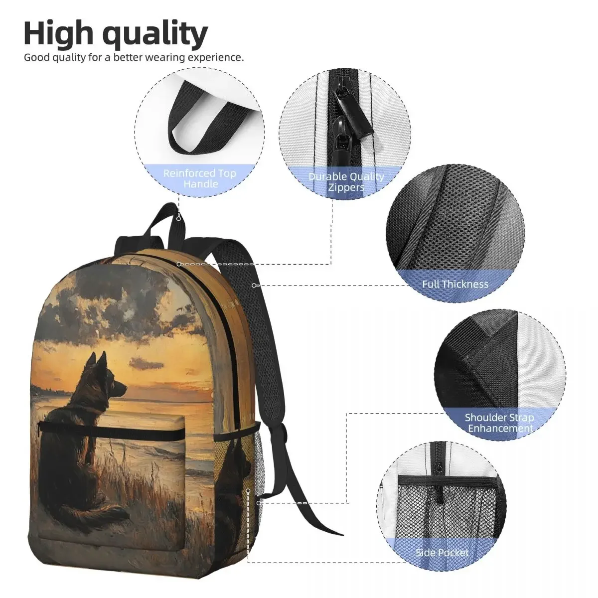 German Shepherd Oil Painting Backpack Boys Girls BookBag Kids School Bag Computer Shoulder Bags for Men Women