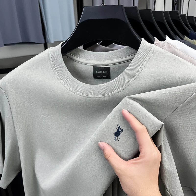 

High end designer brand short sleeve T-shirt men's summer new fashion Paul Pony embroidery casual ice silk cotton breathable top