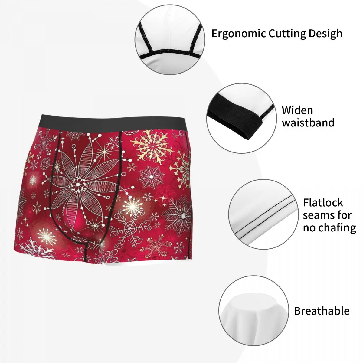 Boxer à motif joyeux noël pour Homme, sous-vêtement rose dégradé de flocons de neige, sous-vêtement Sexy, slip court