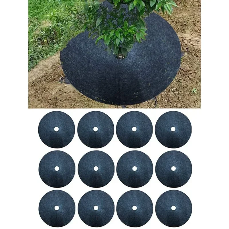 

12pcs Weed Barrier Mat 15/27/32/42cm Diameter Protection Mat Non-woven Black Landscape Grass Cloth for Vegetable Garden 12pcs