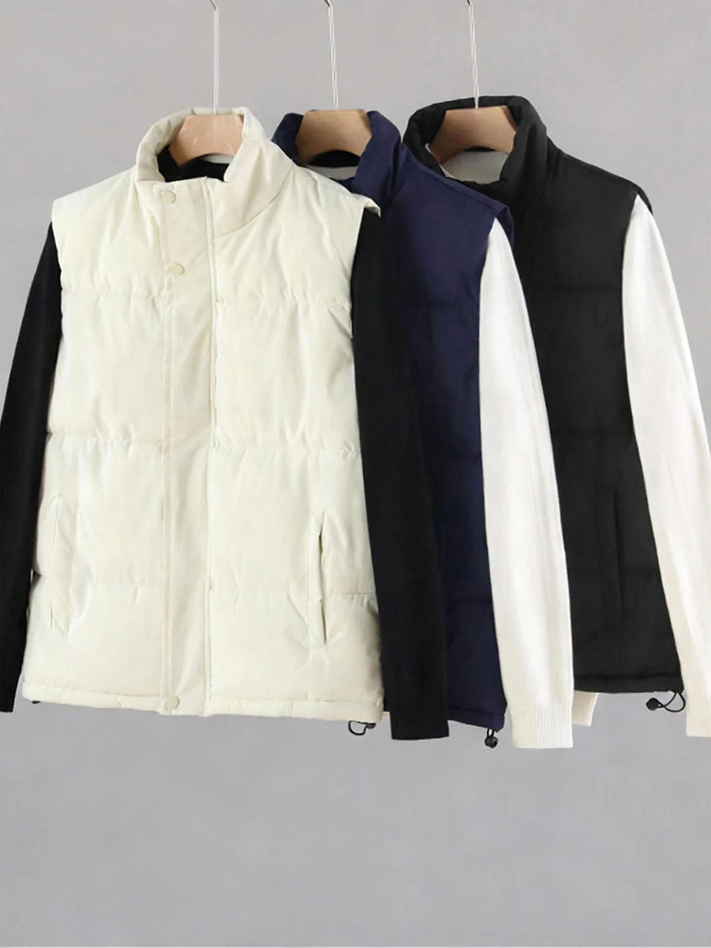 

Мужская молодежная зимняя верхняя одежда: хлопковый жилет-безрукавка в американском стиле, модный бренд, с воротником-стойкой и наплечными подушками