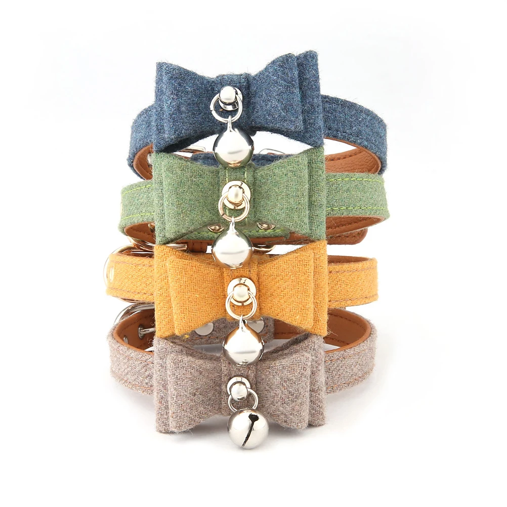 

Felt Pet Collar With Bell Cute Dog Cat Neck Ring Fashionable Puppy Kitten Accessory Bow Design Durable Cloth Material For Small