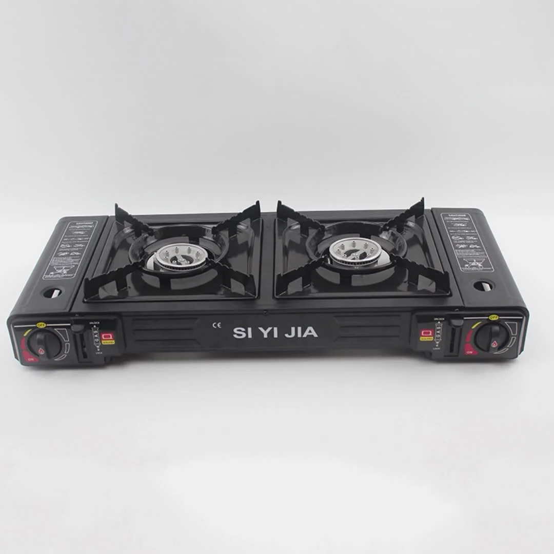 موقد طاولة محمول مزدوج من حديد الزهر مع إشعال إلكتروني للتخييم في الهواء الطلق والفنادق