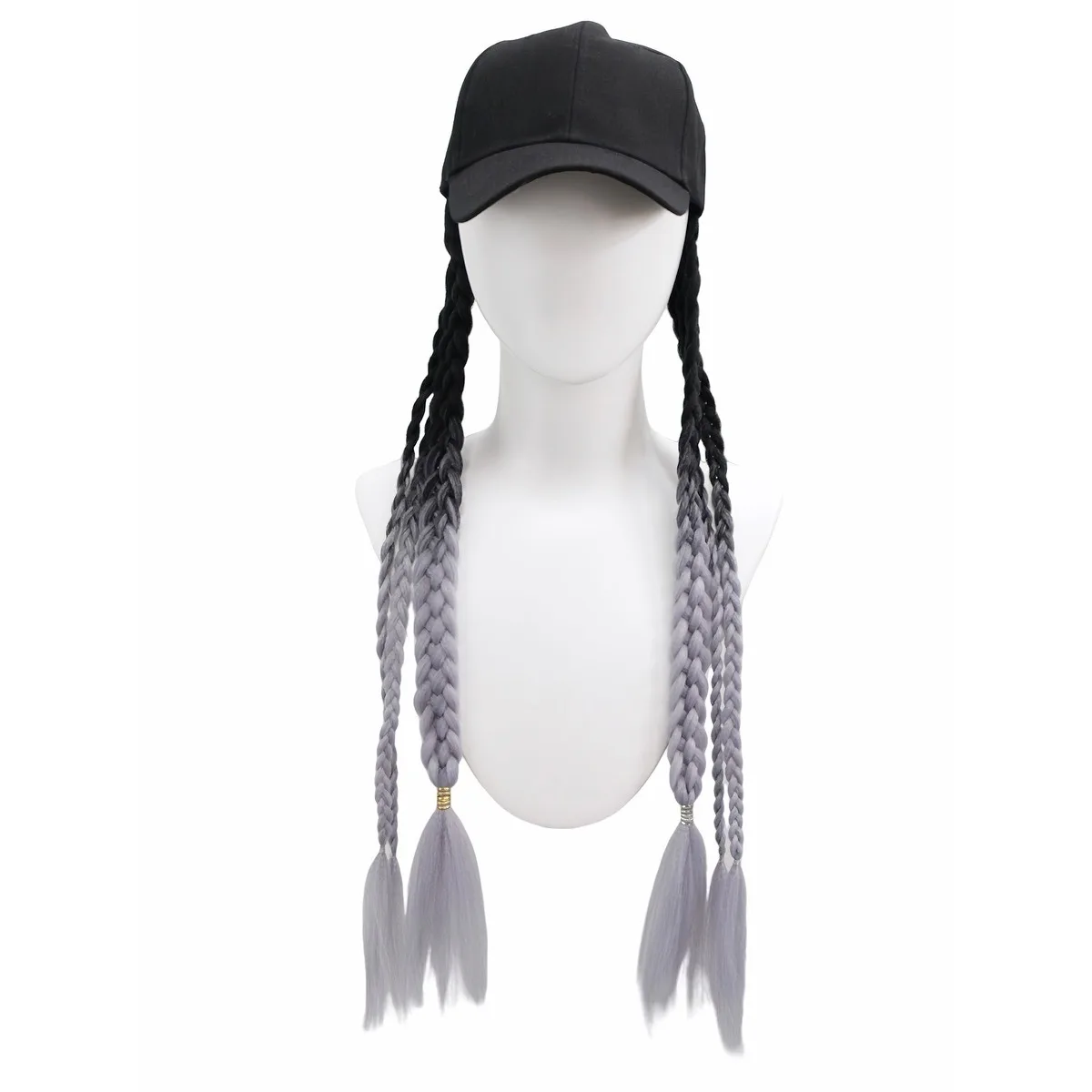 Halloween Black-Gray Gradient Hat Wig, Gourd Braid Baseball Cap, Lantern Braid Hat, One-piece Detachable Wig Hat