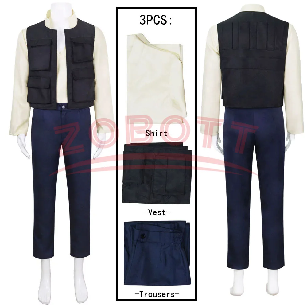 

3PCS Movie HHan Cosplay Solo Costume For TThe CCaptain Outfits Shirts Vest Pants Suit Adult Halloween Carnival Party Clothing