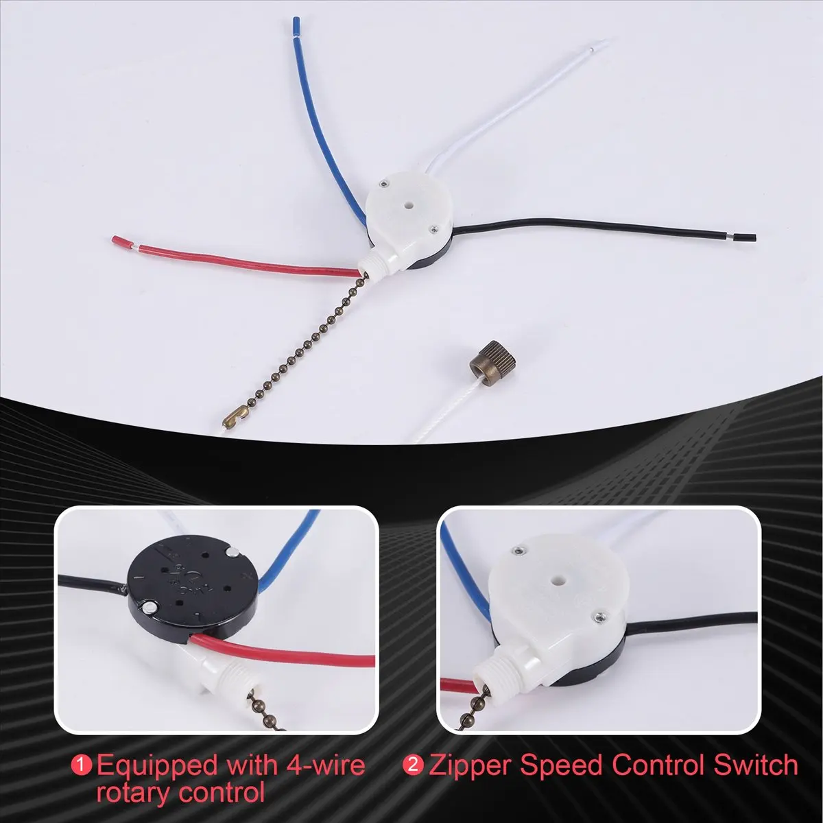 DT19 Ceiling Fan Switch Kit 3 Speed 4 Wire ZE-208S Zipper Speed Control Pull Wire Switch with Rope Bronze