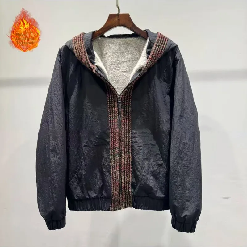 

Winter Thiened Fce Lined Men's Jaet 2025 New Sle Warm Casual Hooded Coat Stand Fit Polyester Youth Faion