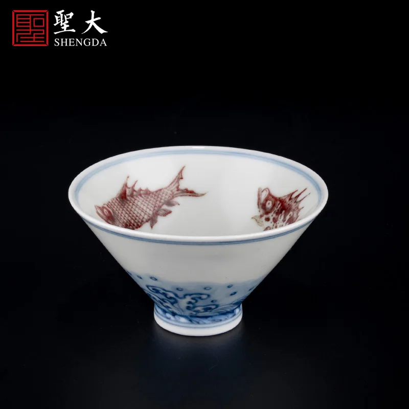 |Your red kiln jingdezhen blue and white youligong seawater fish hat cup tea handmade sample tea cup kung fu tea cups