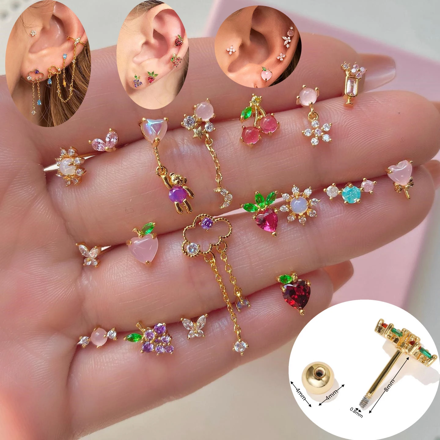 1PC Stainless Steel Mini Zircon Ear Piercing Earrings Women Exquisite Multicolor Ear Studs Cartilage Earring Body Jewelry Gift