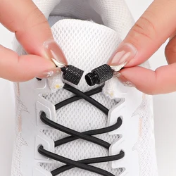 1Pair Round metal buckle shoelaces without ties Sneakers Elastic shoelaces Children Adults No Tie Shoe Laces Shoe accessories