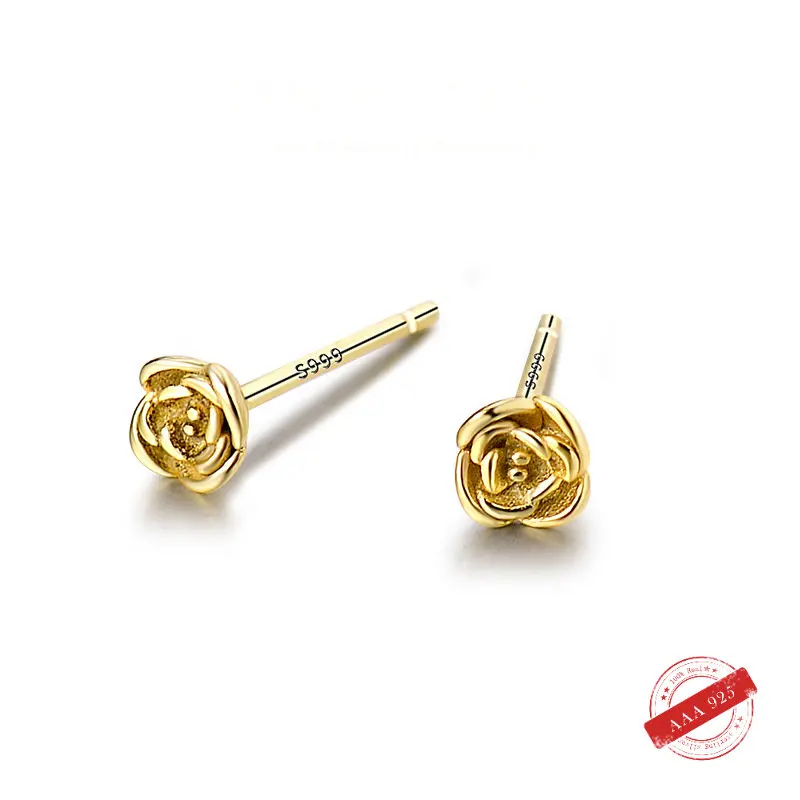 ITSMOS S999 Sterling Silver Exquisite Rose Earrings with Sweet Flower Earrings Inset Sleeping Without Earrings For women