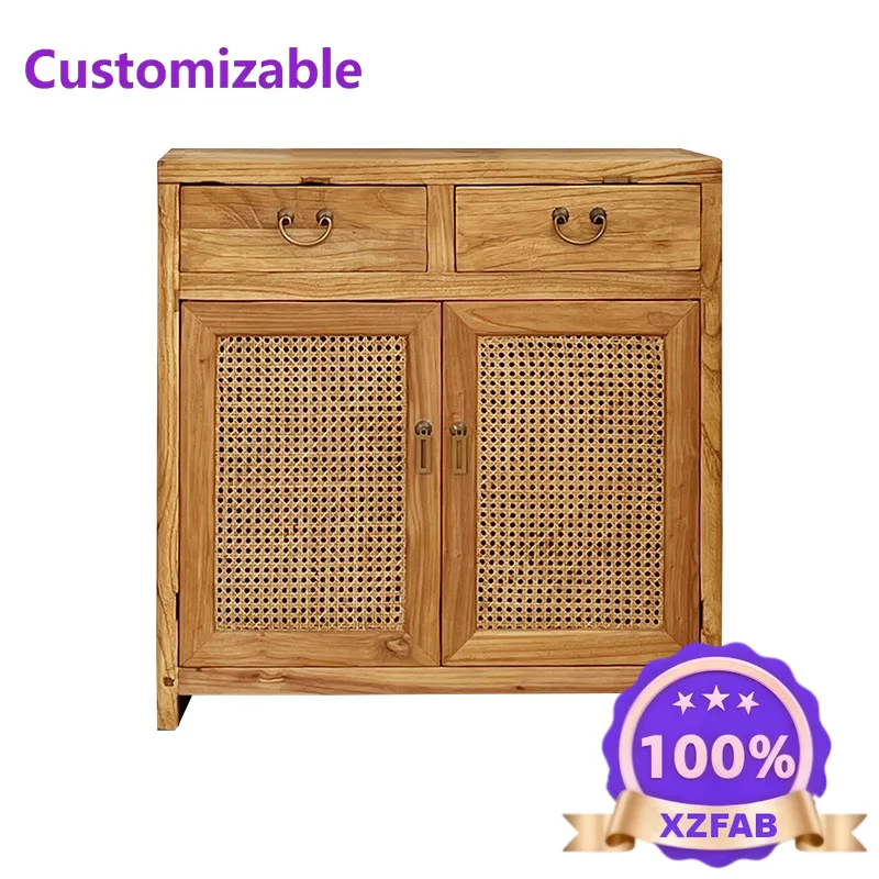 Factory Direct 2026 Wabi Sanfeng Solid Wood Entrance Shoe Cabinet Homestay Old Elm Log Side Cabinet Decorative Cabinet Household