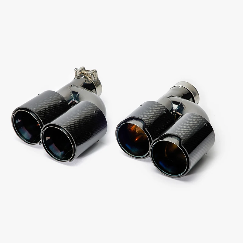 1Pair H Style Blue /Silver/Black Plating +Carbon Fiber Exhaust Tail Pipe Dual Exhaust Tip Quad Muffler Tip for BMW M2 M3 M4 M5