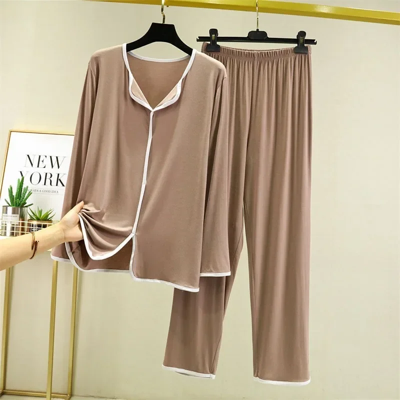 Spring autumnmoman Modal pajamas  loose long-sleeved homewear set Casual two-piece set can be worn outside Absorb sweat