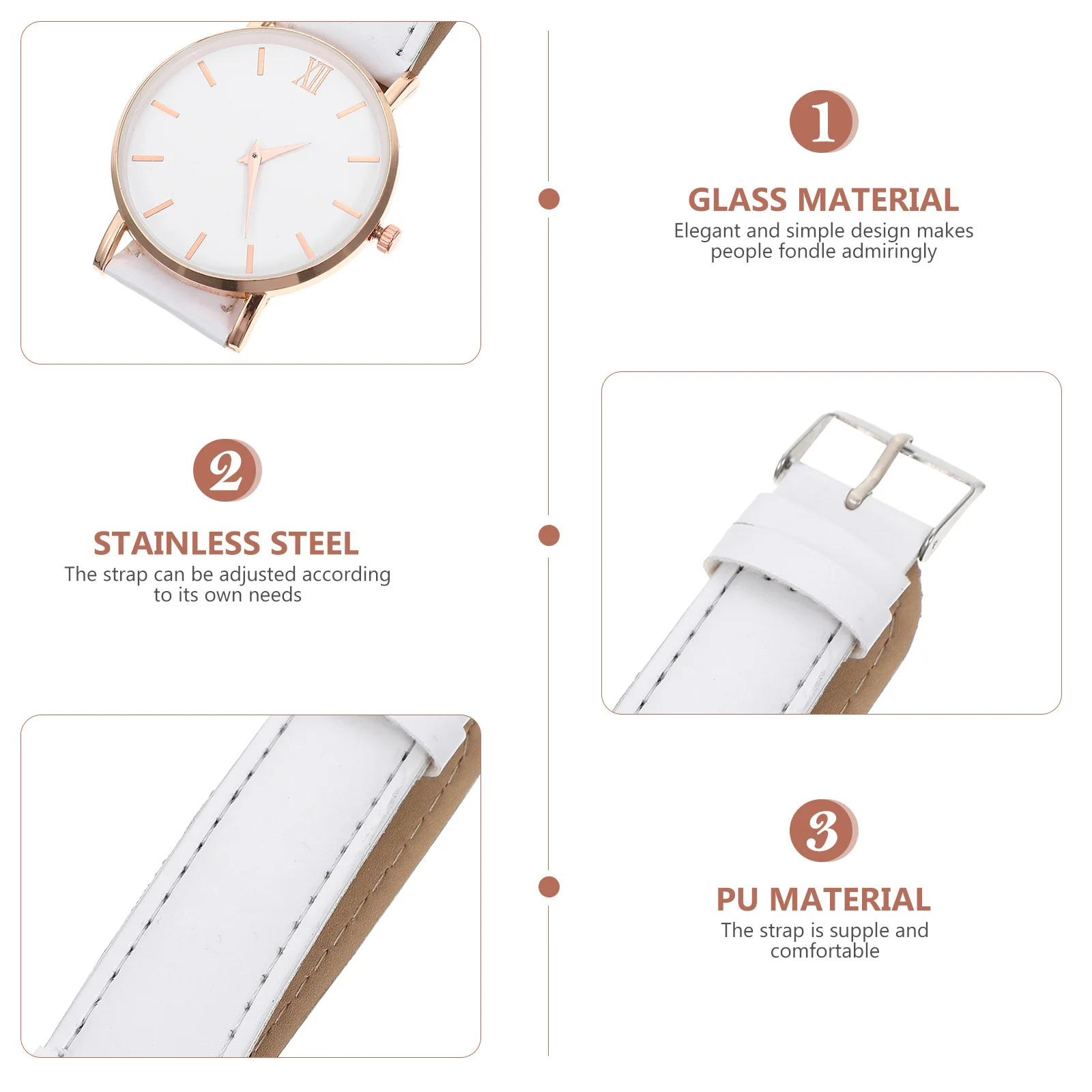 Ladies Watch PU Strap Wear-Resistant Stainless Steel Alloy Delicate Female Wrist Watch Casual Party Gift Accessory