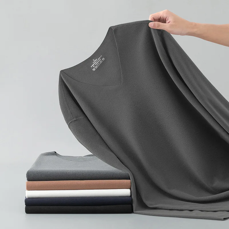 

Men's Double-Sided Fleece Long Sleeve Thermal Underwear V-Neck Warmth Retention Seamless Cold Prevention Base Layer Shirt