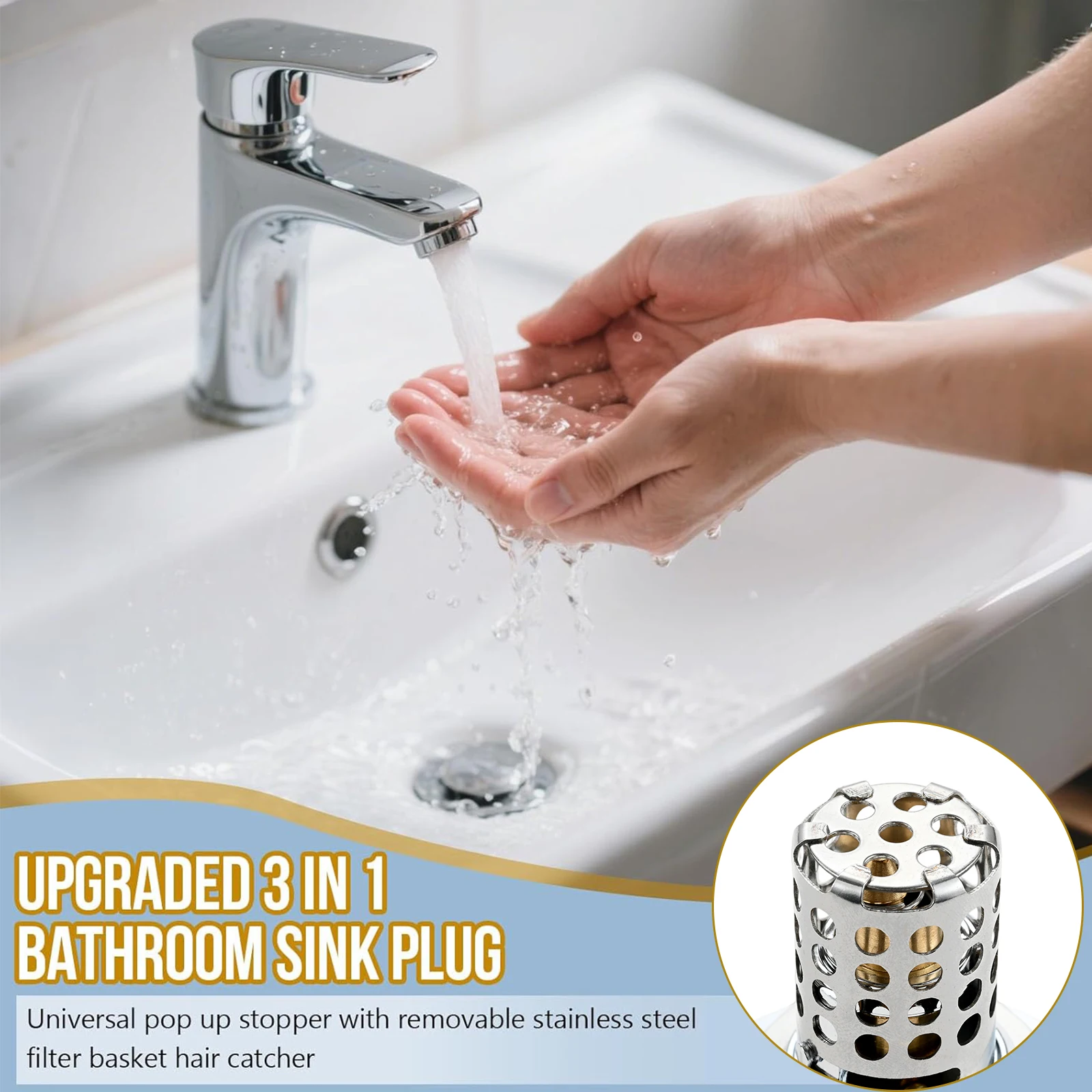 

1Pc 3 in 1 Bathroom Sink Plug Fit For 24-43mm Drain Holes Filter Sink Bouncing Core Stopping Blockage Sink Strainer Kitchen Tool