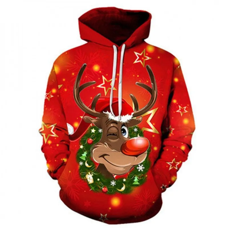 

Autumn And Winter Christmas Hoodies For Men Cute Elk Pattern Print Tops Funny Snowman Pullovers Fashion Casual Hooded Sweatshirt