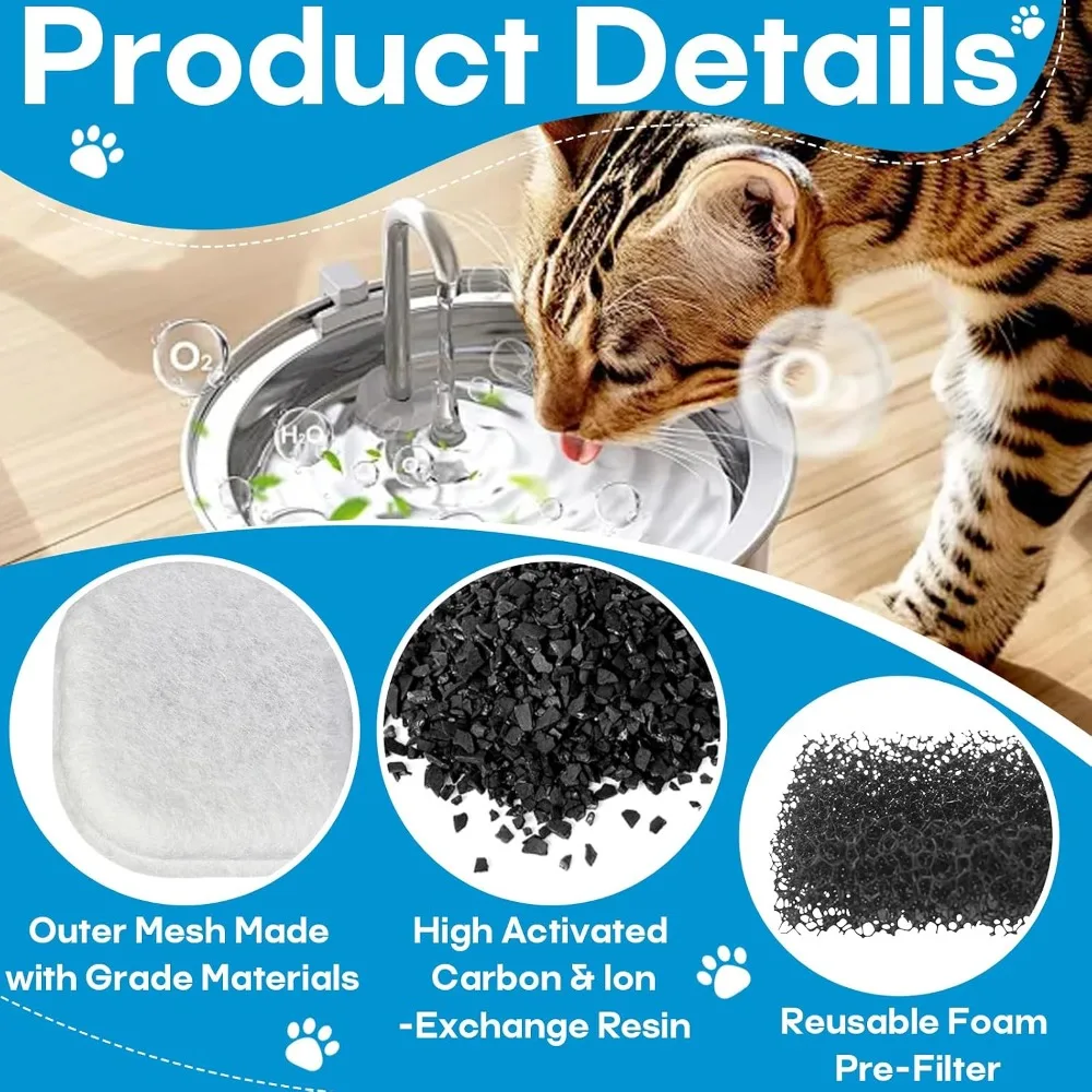 Pet Water Fountain Replacement Filter Activated Carbon Sponge for Stainless Steel Bowl Drinking Accessory Cats Dogs Household view 5