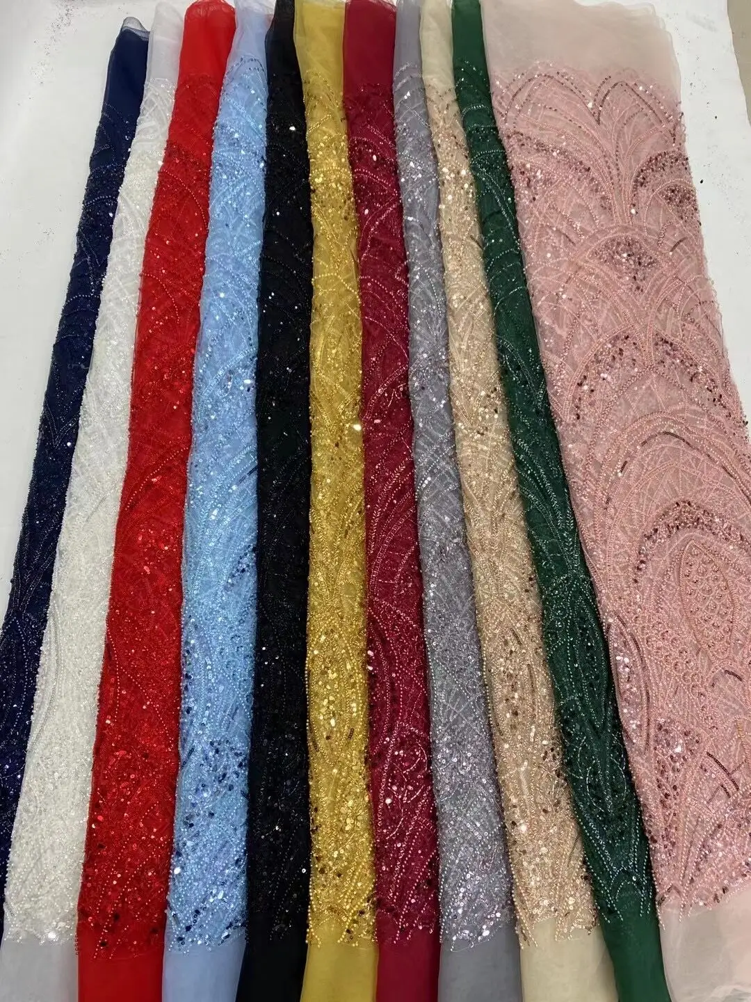 

Африканская и французская кружевная ткань на метр, 5 ярдов розовая сетчатая тюлевая ткань с блестками и бисером, подходит для дизайна свадебных платьев