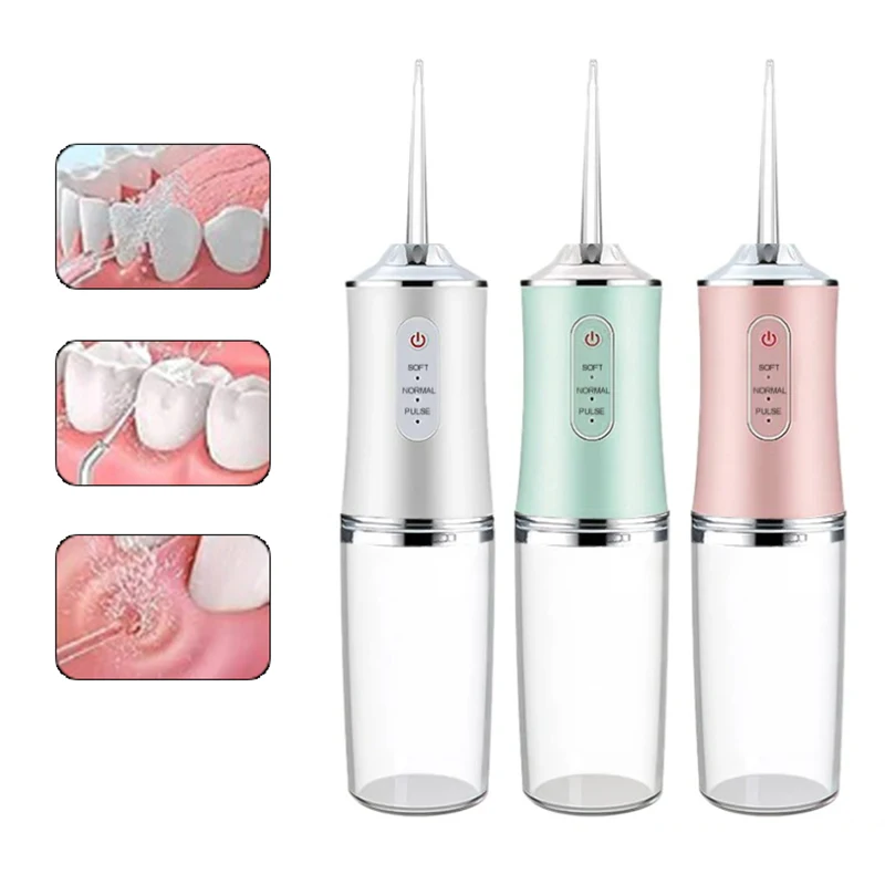 Oral Irrigator Portable Dental Water Flosser USB Rechargeable Water Jet Floss Tooth Pick 4 Jet Tip 240ml 3 Modes Teeth Cleaner