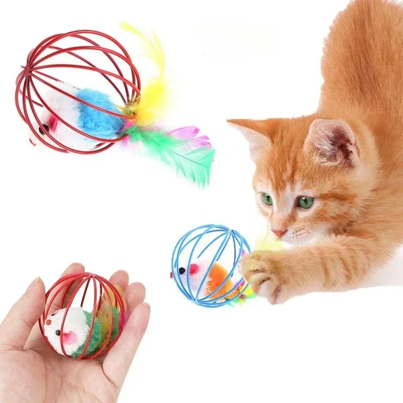 Cat Toy Funny Pet Cat Kitten Playing Mouse Rat Mice Ball Cage Toys Pet Supplies Random Color