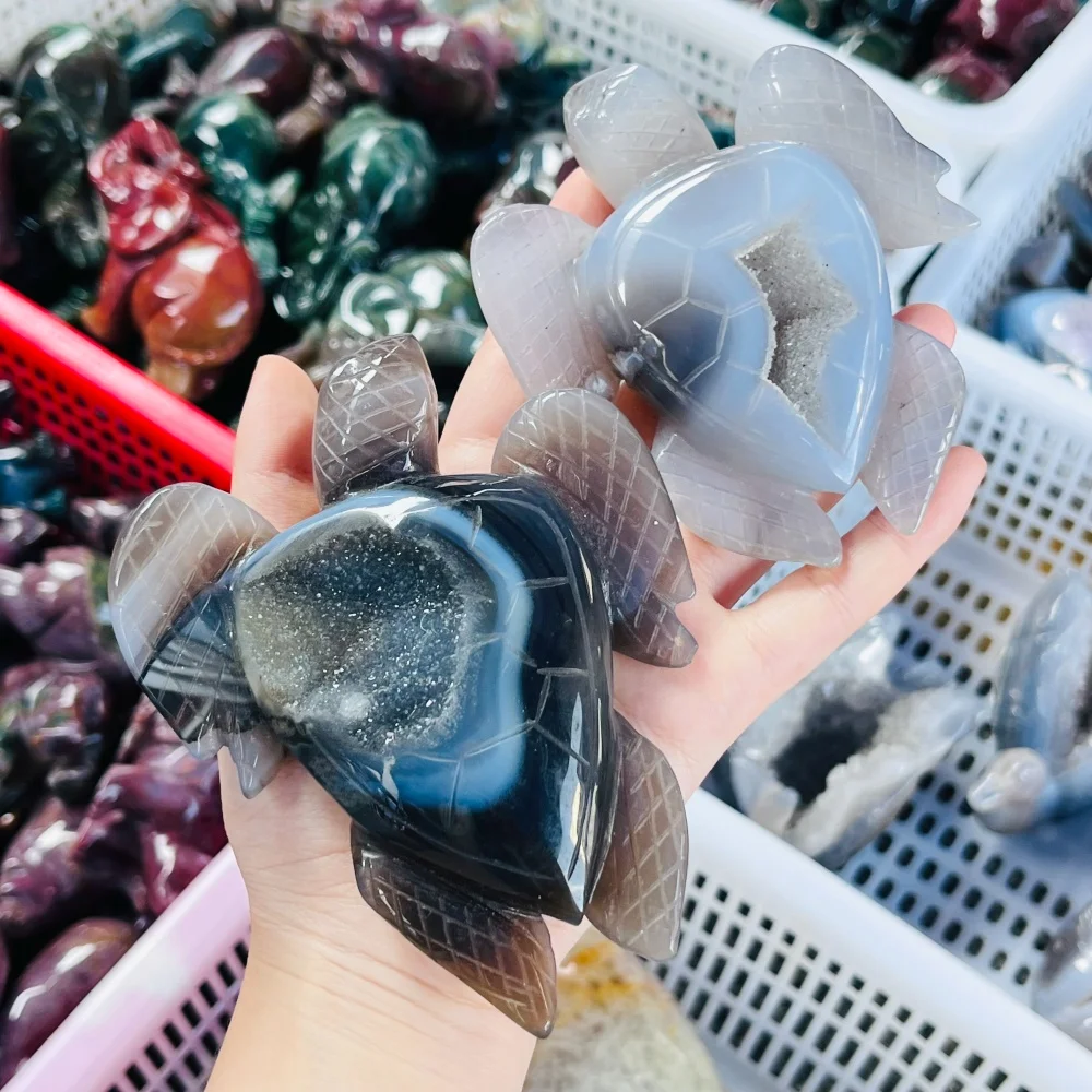 1PCS Natural Agate Geode Sea Turtle Quartz Carving Feng Shui Healing Home Decor Lucky Gift Fashion Feng Shui Decoration