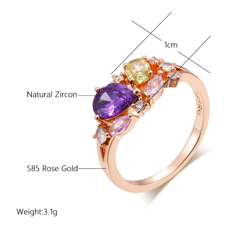 SYOUJYO Multicolored Natural Zircon Luxury Ring For Women 585 Rose Gold Color Party Fine Trendy Jewelry