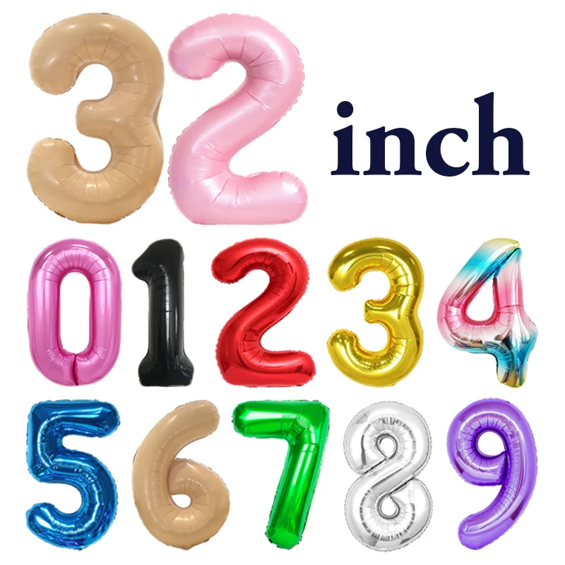 32Inch Big Foil Birthday Balloons Helium Number Balloon 0-9 Happy Birthday Wedding Party Decorations Shower Large Figures Globos