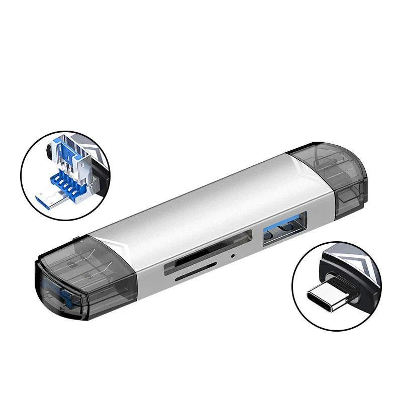 Lecteur de carte multifonction 6 en 1 OTG USB 3.0, clé USB TYPE-C/Usb/Tf/Sd, lecteur de carte mémoire pour adaptateur téléphone portable ordinateur