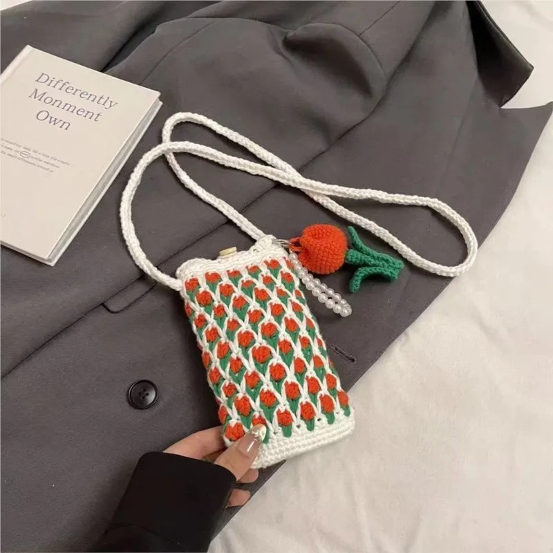 Knitted DIY Material Bag Tulip Style Crossbody Small Bag Women's 2026 Cute Knitted Yarn Mobile Phone Bag Material Package ZI753