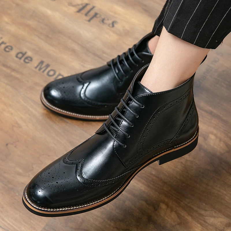 Genuine Leather Luxury Footwear Designer Formal Brogue Dress Winter Business Shoes for Men Fashion Chelsea Casual Ankle Boots 45