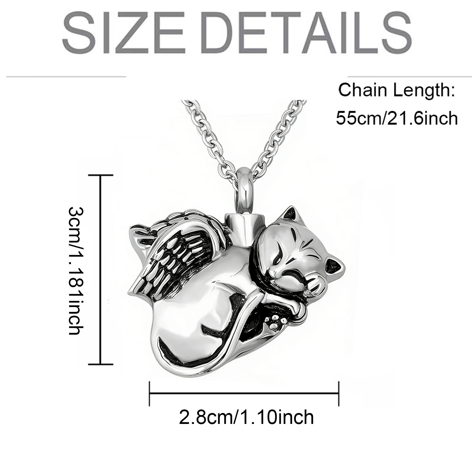 Sleeping Angel Wing Animal Memorial Jewelry Stainless Steel Cremation Pendant Ashes Urn for Pet Cat Keepsake Necklace view 2