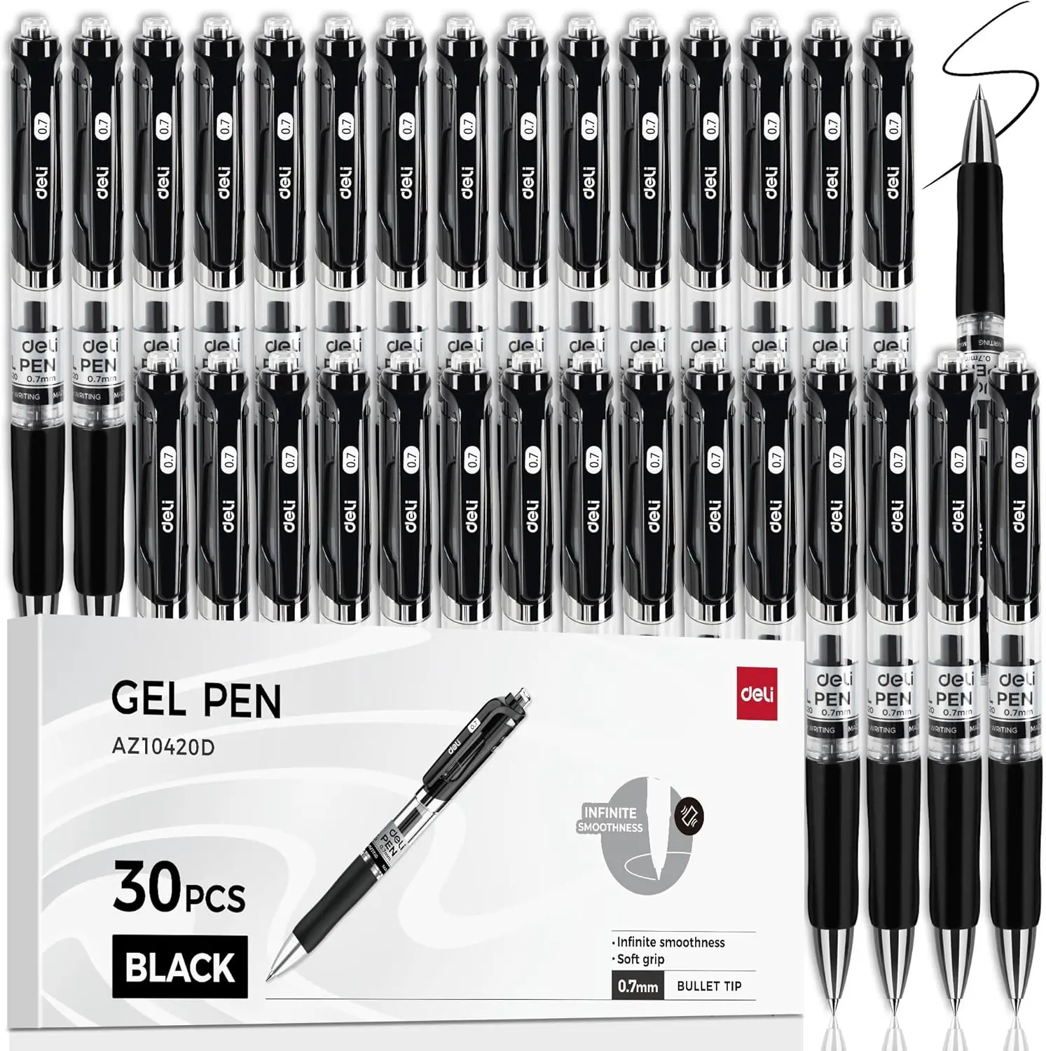 

30-Pack Retractable Gel Pens, Black Ink 0.7mm Medium Point, Smooth Writing Fast Dry for Journaling Office Supplies