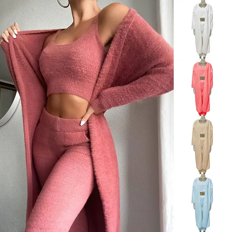 Ladies Teddy Lounge Wear Set Womens 3 Piece Tracksuits Fleece Pyjamas Cardigan 3 Piece Tracksuits Fleece Pyjamas Cardigan