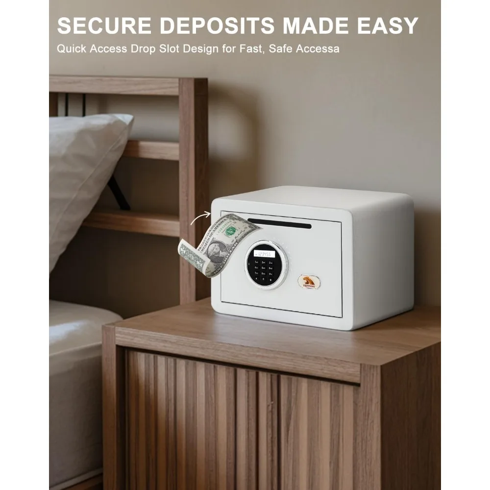 Drop Safe, Digital Safe With Keypad, White Small Safe Box - Deposit Cash Easily, Money Security Box For Home, Business