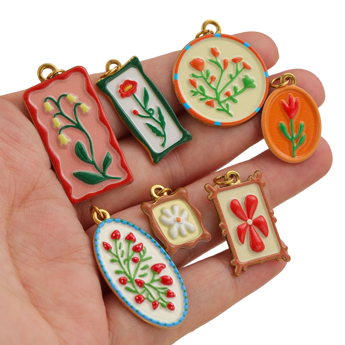 2pcs Boho Enamel Flower Pendants 18K Gold Plated Stainless Steel Charms Jewelry Making DIY Necklace Earrings Accessories Bulk - view 3