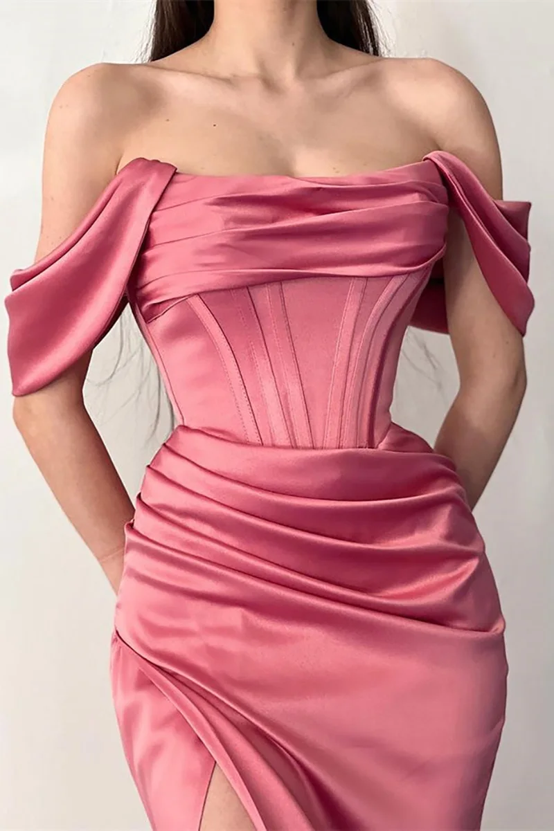 QueensLove Mermaid Dress Pink Wedding Dress Elegant Evening Prom Dress A-Line Off the Shoulder Bridesmaid Dress